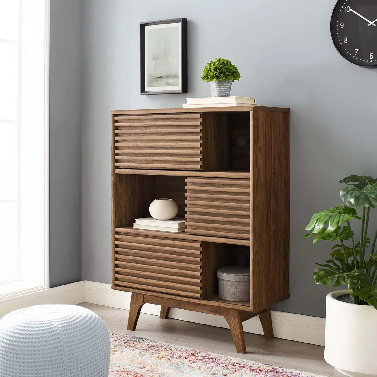 Render Three-Tier Display Storage Cabinet Stand in Walnut