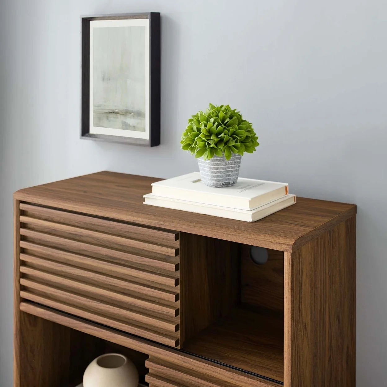 Render Three-Tier Display Storage Cabinet Stand in Walnut