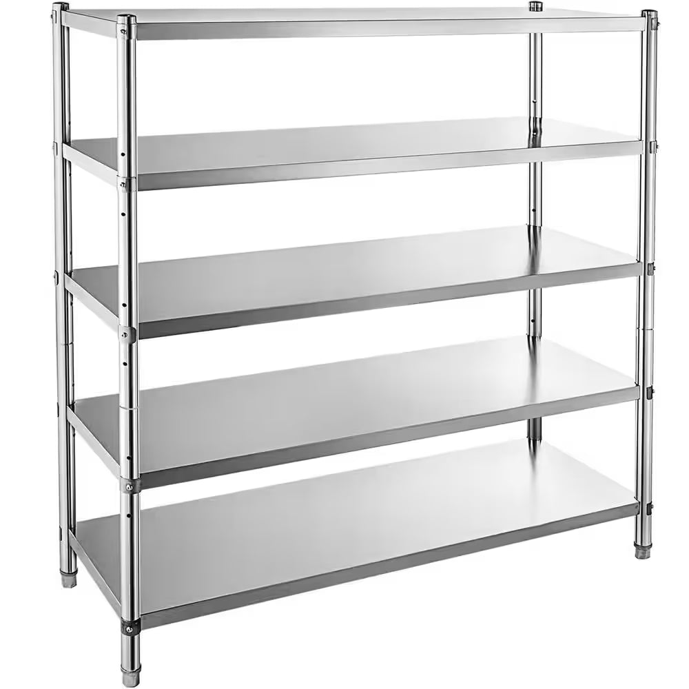 Sliver Stainless Steel, 18 In. Kitchen Prep Table with 5-Tier Adjustable Storage Unit, Heavy Duty Shelving Rack